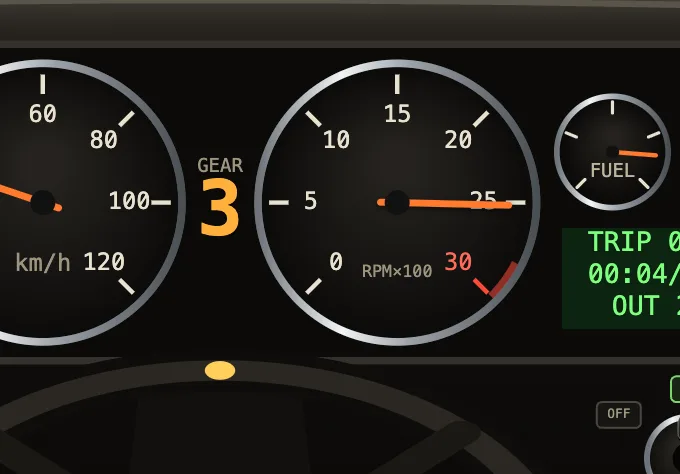 gear display showing 3 and the rev counter